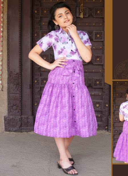Purple Colour New Latest Fancy Kids Wear Rayon Skirt Top Collection Vina 2